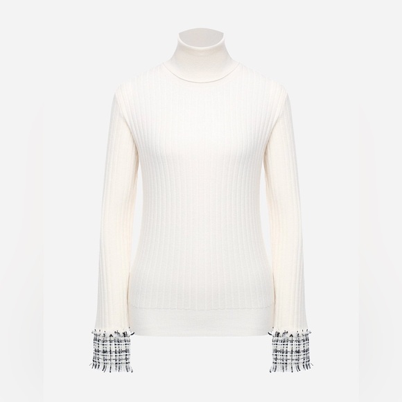 Dolce & Gabbana Tweed Cuff Turtleneck Sweater